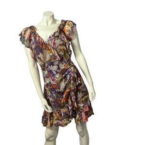 By Anthropologie Floral Wrap Ruffle Mini Dress Size Medium